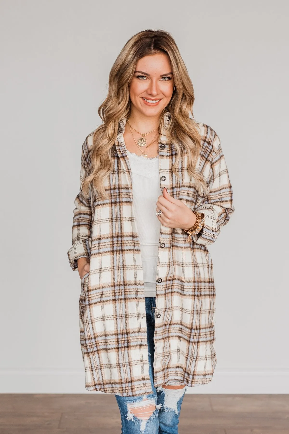 Time With You Plaid Top- Cream