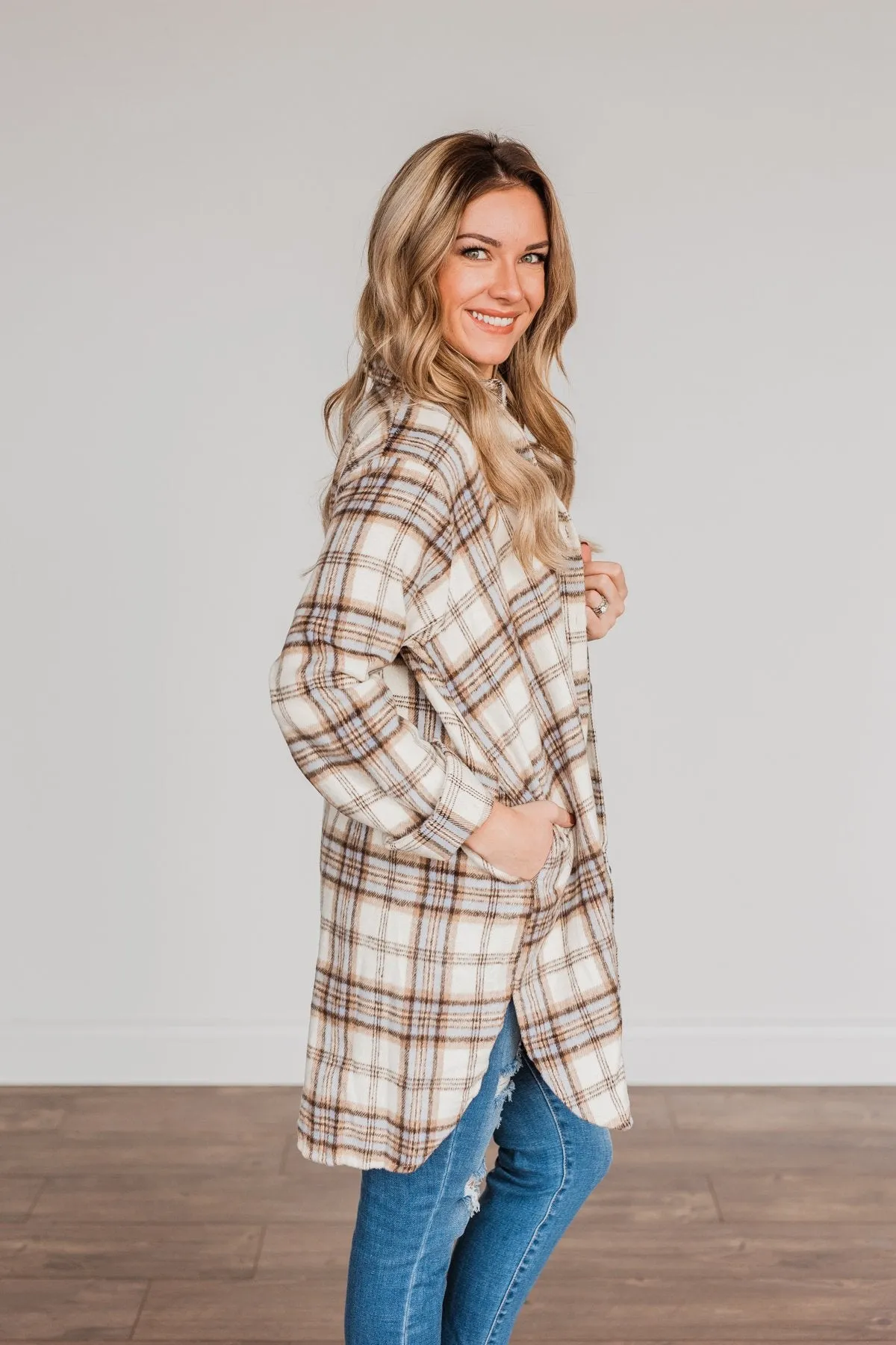 Time With You Plaid Top- Cream