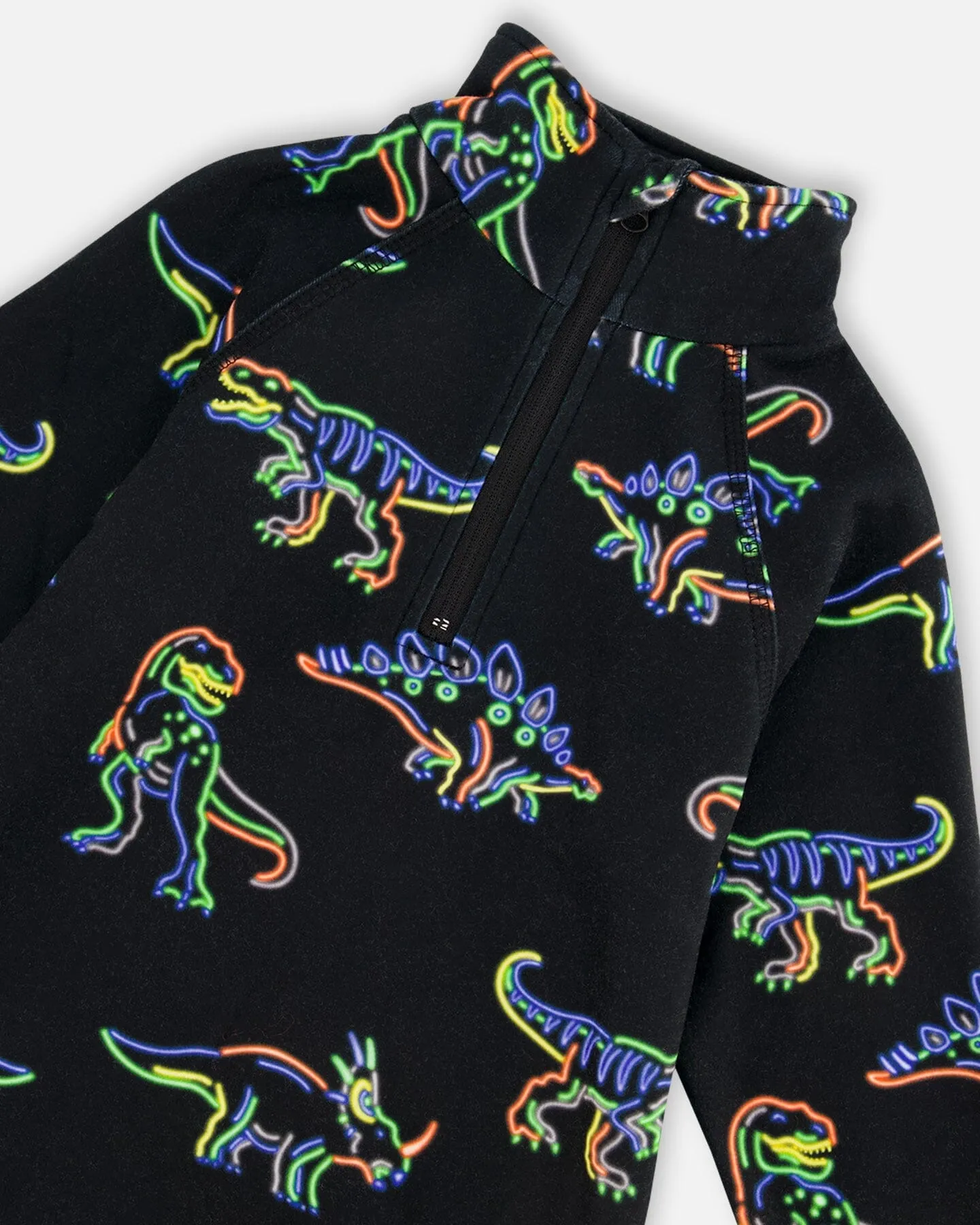 Two Piece Thermal Underwear Set Black Printed Neon Dino