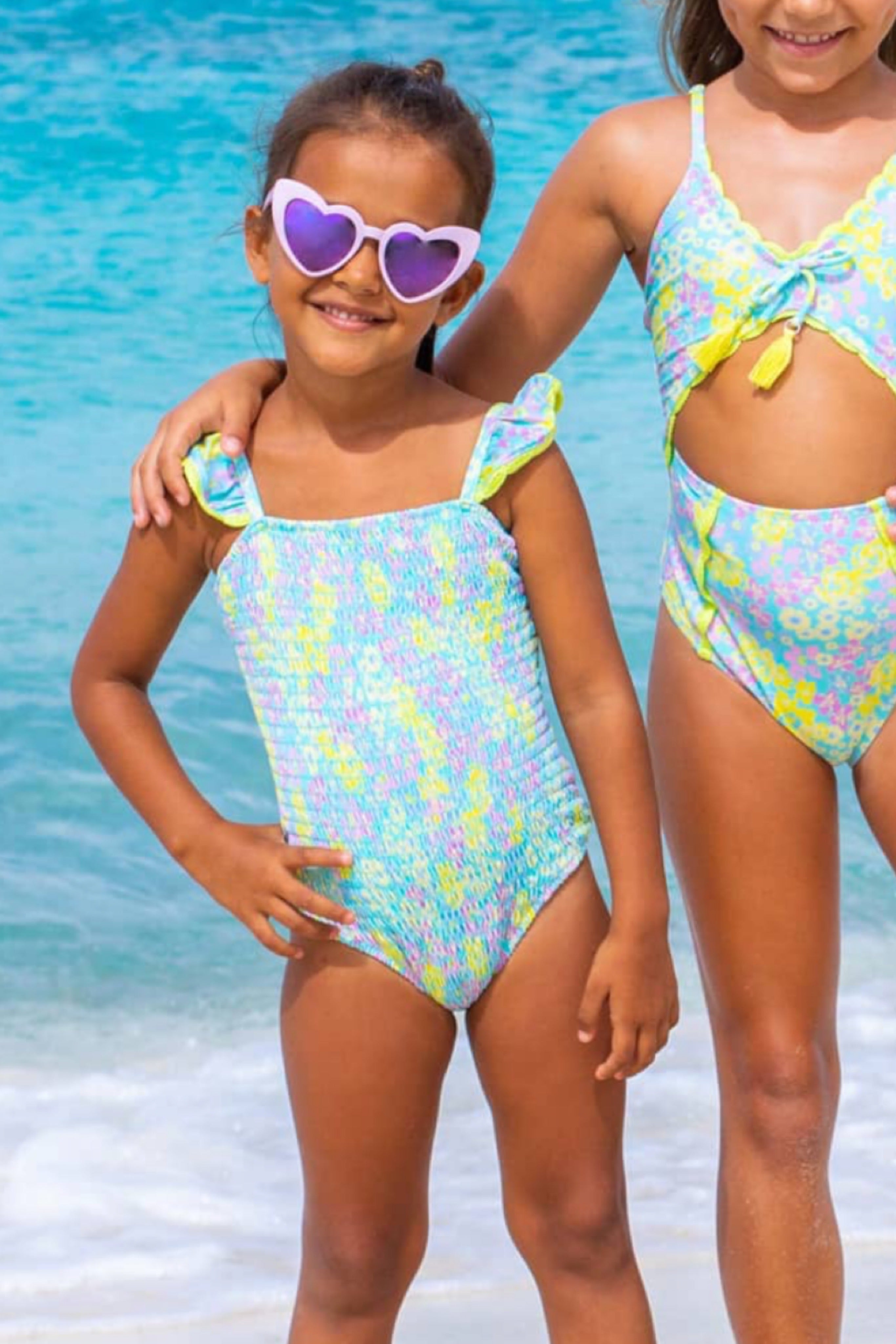 Watercolor Floral Smocked Swimsuit