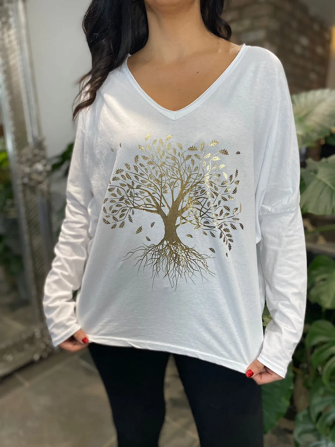 Winter White Metallic Tree of Life Top Tanya