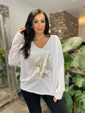 Winter White Metallic Tree of Life Top Tanya