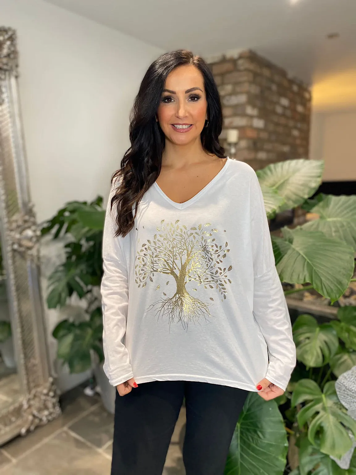 Winter White Metallic Tree of Life Top Tanya