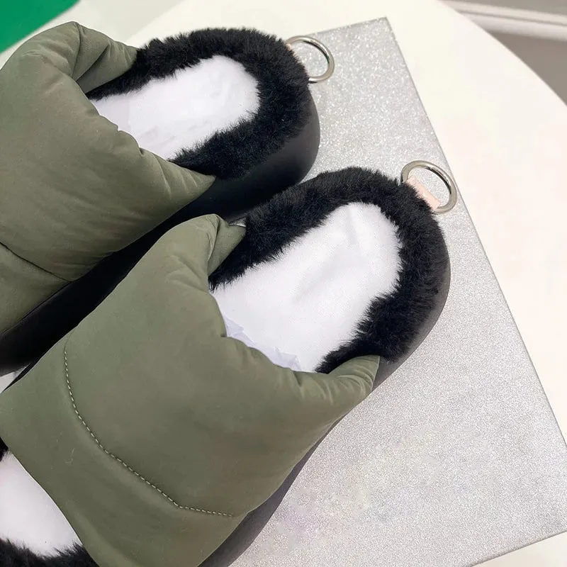 Women's Casual Fur Comfortable Metal Decor Slides House Slippers