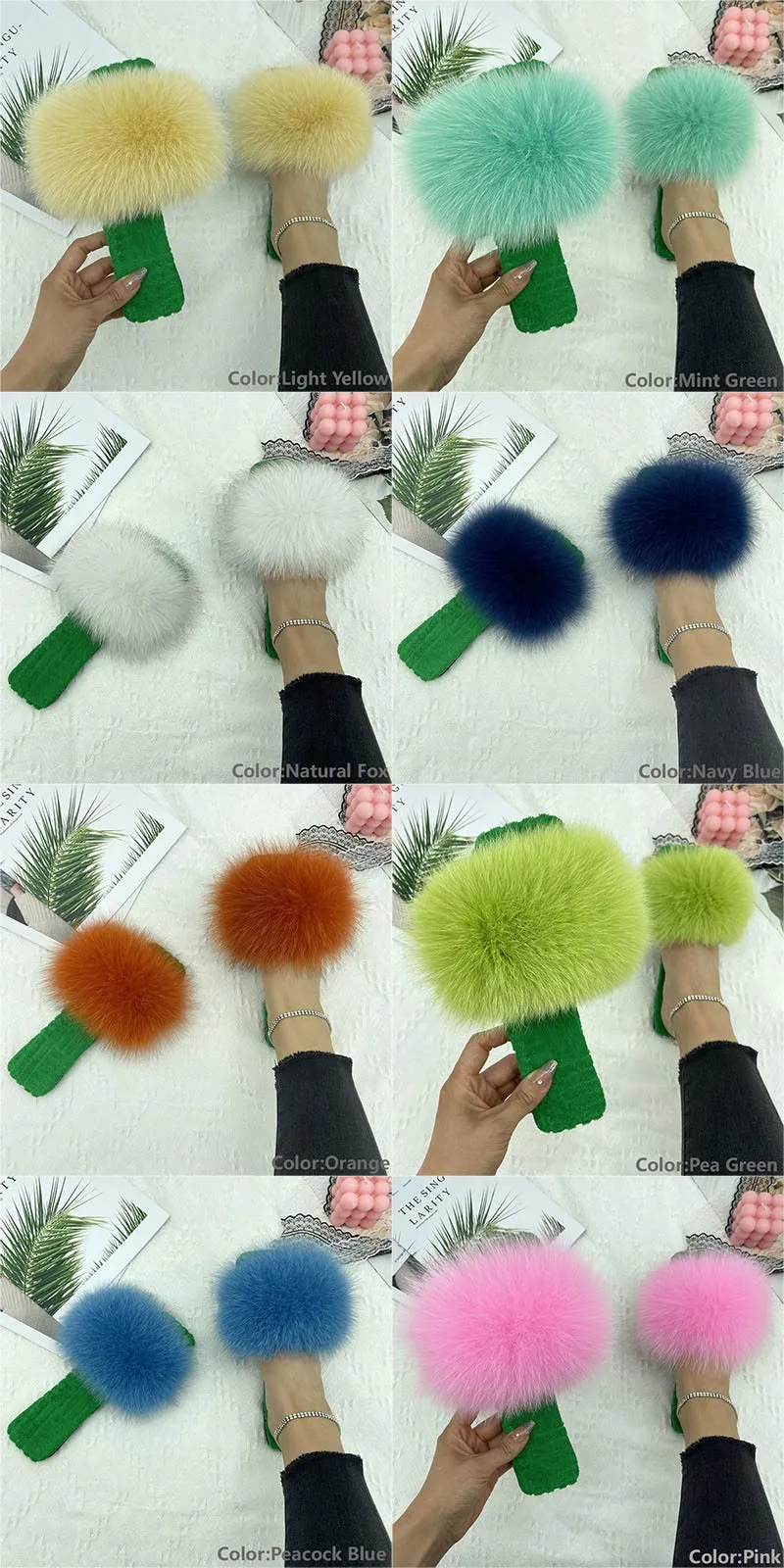 Women's Light Yellow Real Fur Slides Cotton Fluffy Flat House Slippers