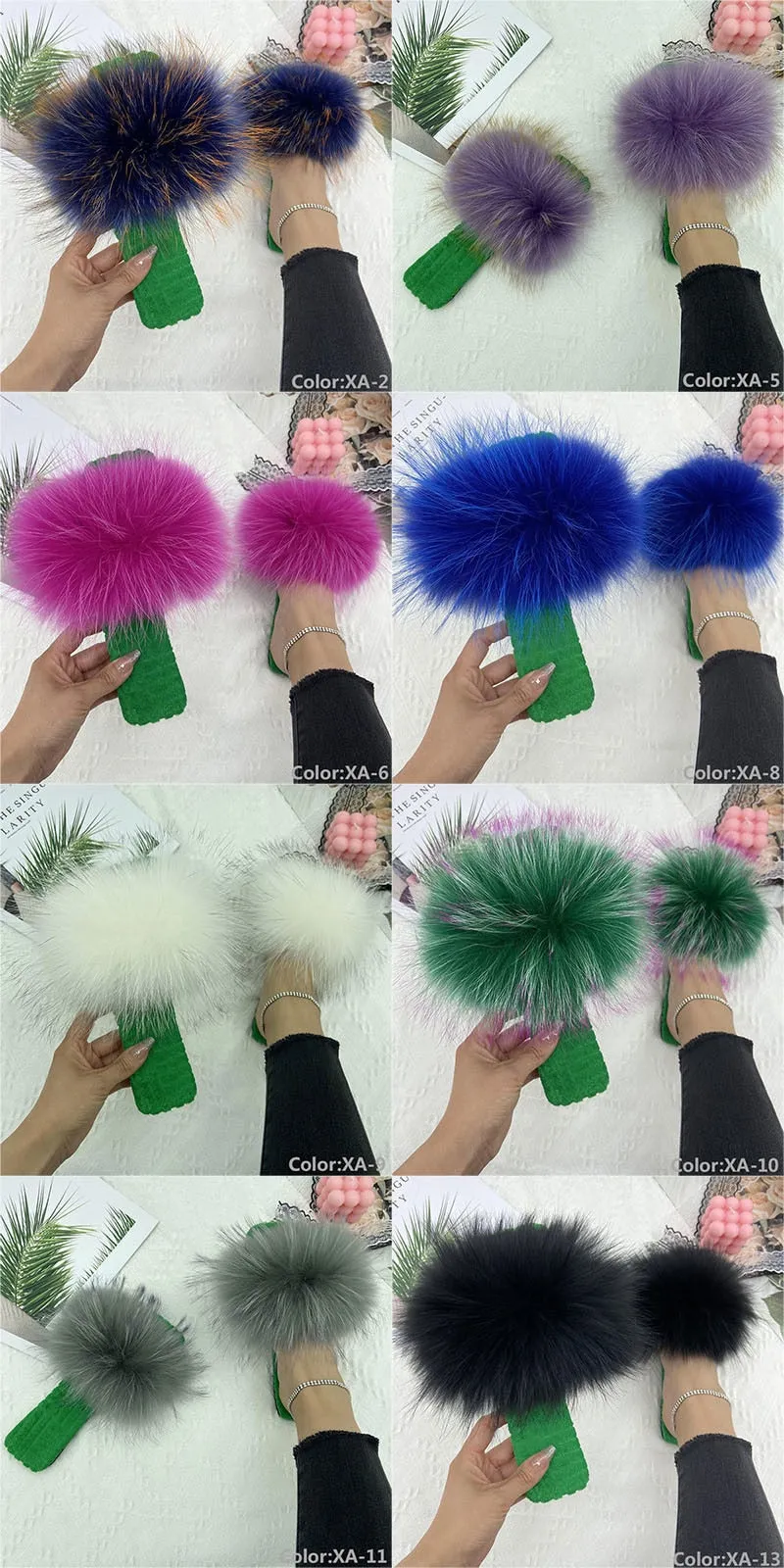 Women's Summer Cotton Fluffy Natural Fur Slides House Slippers