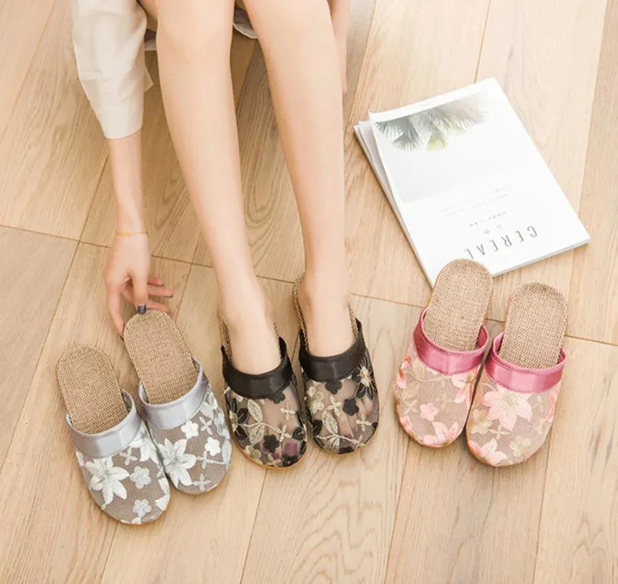 Women's Summer Ethnic Style Hollow Embroidery House Slippers