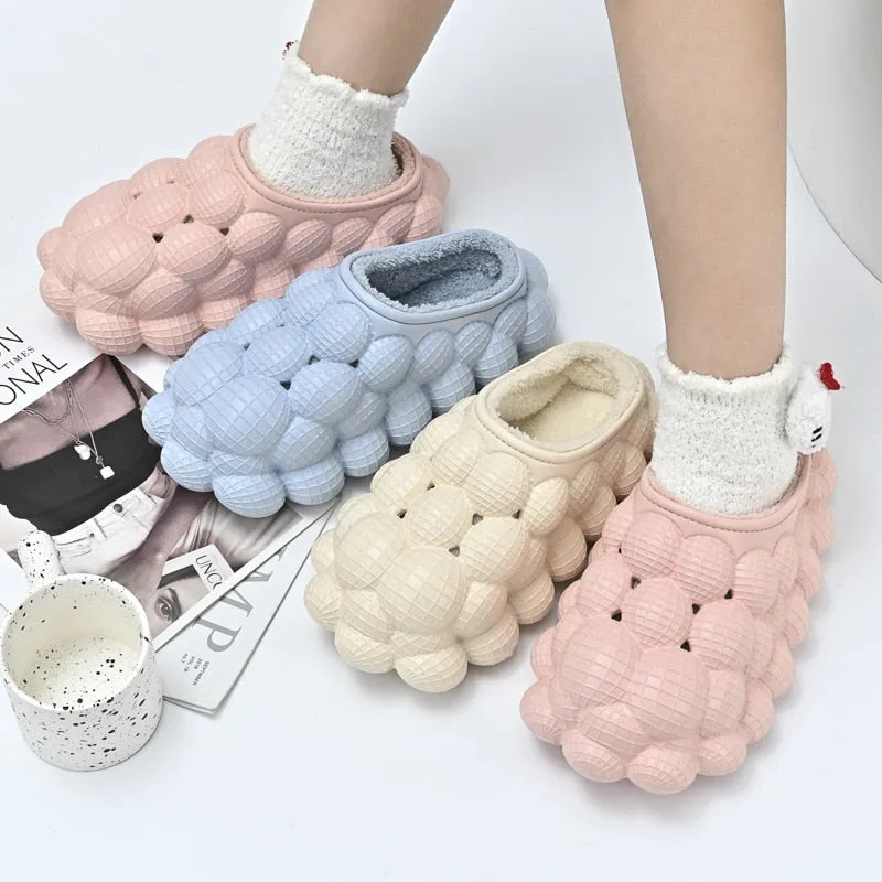 Women's Winter Concise Style Solid Pattern Flat Sewing House Slippers